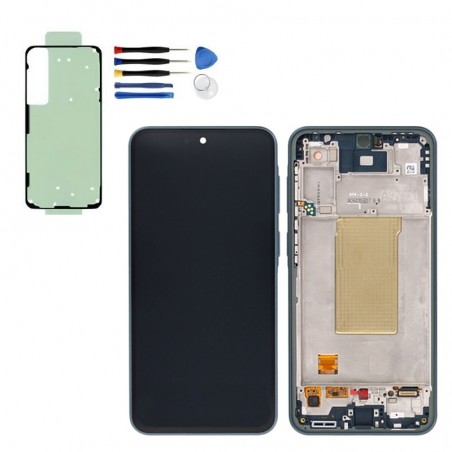 Original Samsung Galaxy A37 Display mit Rahmen Graygreen – Service Pack Reparaturset mit Werkzeugset & Klebestreifen